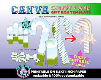 Candy Cane SVG | Candy Cane With Bow Gift Box SVG | Canva Frame Included! | Make Your Own Custom Candy Cane Gift Box | Cricut Cut File