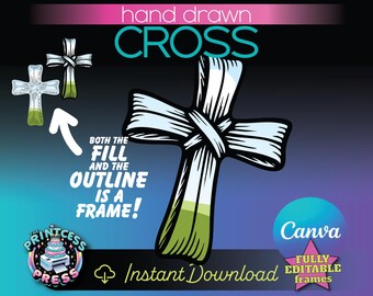 Hand Drawn Cross Canva Frame | Sublimation Cross | DTF Cross | Custom Cross PNG SVG in Canva | Drag & Drop Cross | Personal Commercial Use