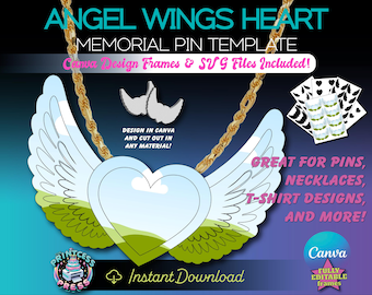 Memorial Angel Wings & Heart Template Canva Drag and Drop | Memorial Keepsake Template | Heart Angel Canva Frames | Funeral Gift Template
