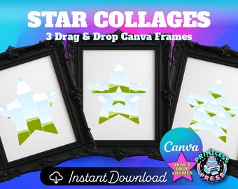 Star Collage Canva Frames Bundle of 3 | Printable Drag & Drop Star Photo Frame | DIY Star Shaped Collage | Star Picture Frame Photos