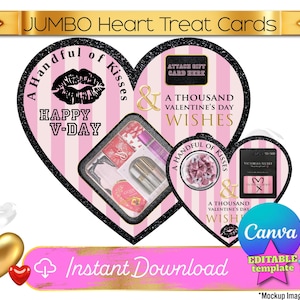 Jumbo Valentine's Day Card Canva Template Victoria's Secret Heart Shaped | Includes Both 11x17  28x20 | XL Valentine's Giant Card Design No6
