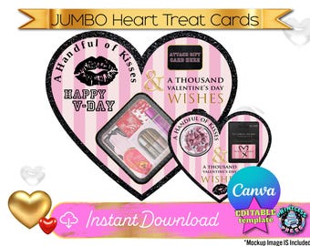 Jumbo Valentine's Day Card Canva Template Victoria's Secret Heart Shaped | Includes Both 11x17  28x20 | XL Valentine's Giant Card Design No6