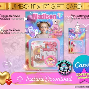 Valentine's Day Jumbo Snack Card Template | Jumbo Treat Card Template in Canva | Custom Valentine's Day Cards | XL Valentine's Card PNG No.2