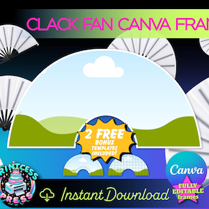 Clack Fan Template | Clack Fan Canva Frame Template For Sublimation | 25" Chinese Fan Template | Sublimation Fan Template | For a Custom Fan