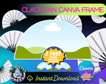 Clack Fan Template | Clack Fan Canva Frame Template For Sublimation | 25&quot; Chinese Fan Template | Sublimation Fan Template | For Custom Fan