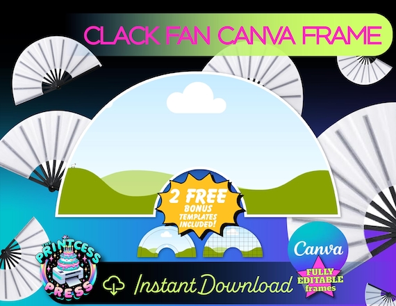 Clack Fan Template | Clack Fan Canva Frame Template For Sublimation | 25" Chinese Fan Template | Sublimation Fan Template | For Custom Fan