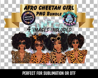 Afro Cheetah Girl Sublimation or DTF Png Digital Design Clip Art | Black Woman Sublimation PNG | Cheetah Girl PNG
