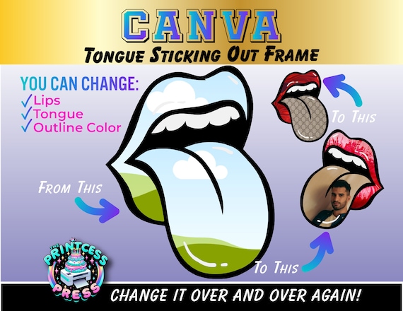 Tongue Sticking Out PNG SVG Canva Frame | Easy Drag + Drop Canva Clipart | Lips With Tongue Sticking Out Custom Canva Frame