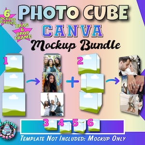 Mockup-bundel fotokubus | Volledig bewerkbare canvas-mockups met fotobox | Canva-kubusmockups met slepen en neerzetten | 6 inbegrepen