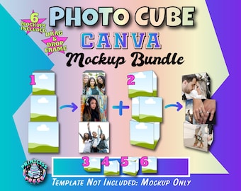 Photo Cube Mockup Bundle | Photo Box Fully Editable Canva Mockups | Canva Drag and Drop Cube Mockups | 6 Included