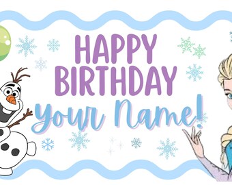 Ice Princess Happy Birthday Banner DIGITAL DOWNLOAD