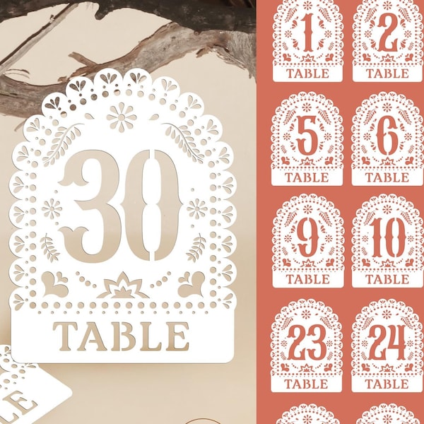 Table Numbers, Papel Picado Numbers, Mexican Wedding, Colorful Mexican Fiesta, White Table Numbers in Papel Picado style, Wedding svg,fiesta