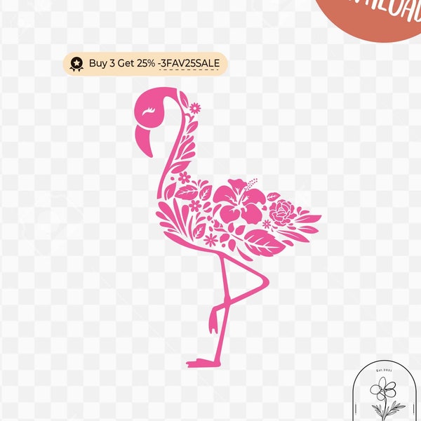 Floral Flamingo Svg, Pink Flamingo SVG, Flamingo SVG cut file, Flamingo Clipart for Tropical Summer Beach Craft Projects, flamingo decal svg