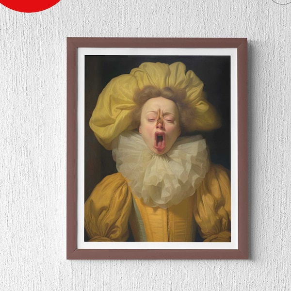 Lady Painting Bathroom Art Funny Classical Painting Poster Print Digital Download Printable Art Vintage Midcentury Toilet Humor Amusing Gift