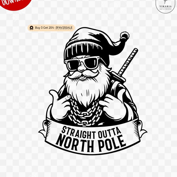 Rap Santa SVG, Hip-Hop Christmas Design, ‘Straight Outta North Pole’, Festive svg, dxf, png, Hip-hop Santa, Cool Santa Claus Christmas svg