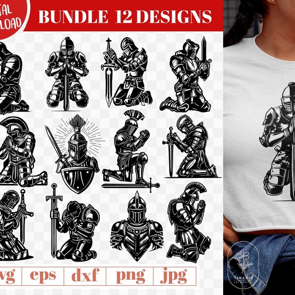 Bundel Armor Warrior knielen bid svg, Sword Svg, Shield Svg, Knight Svg, Crusade Svg, Church Tattoo, Vinyl Cutter, Knight Kneeling, Gebed