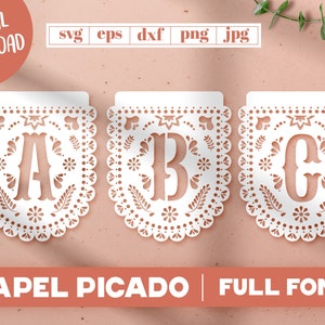 Papel Picado Font Svg, Create your own banner, Papel Picado SVG Bundle, Mexican Banner SVG File, Party SVG, Quinceañera svg, Wedding svg