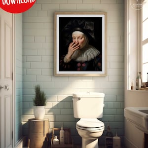 Funny Bathroom Wall Art Decor Lady Classical Painting Digital - Etsy