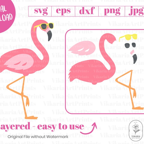 Pink Flamingo SVG, Flamingo SVG cut file, Flamingo Clipart for Tropical Summer Beach Craft Projects, Shirt Tropical Animal Cricut Silhouette