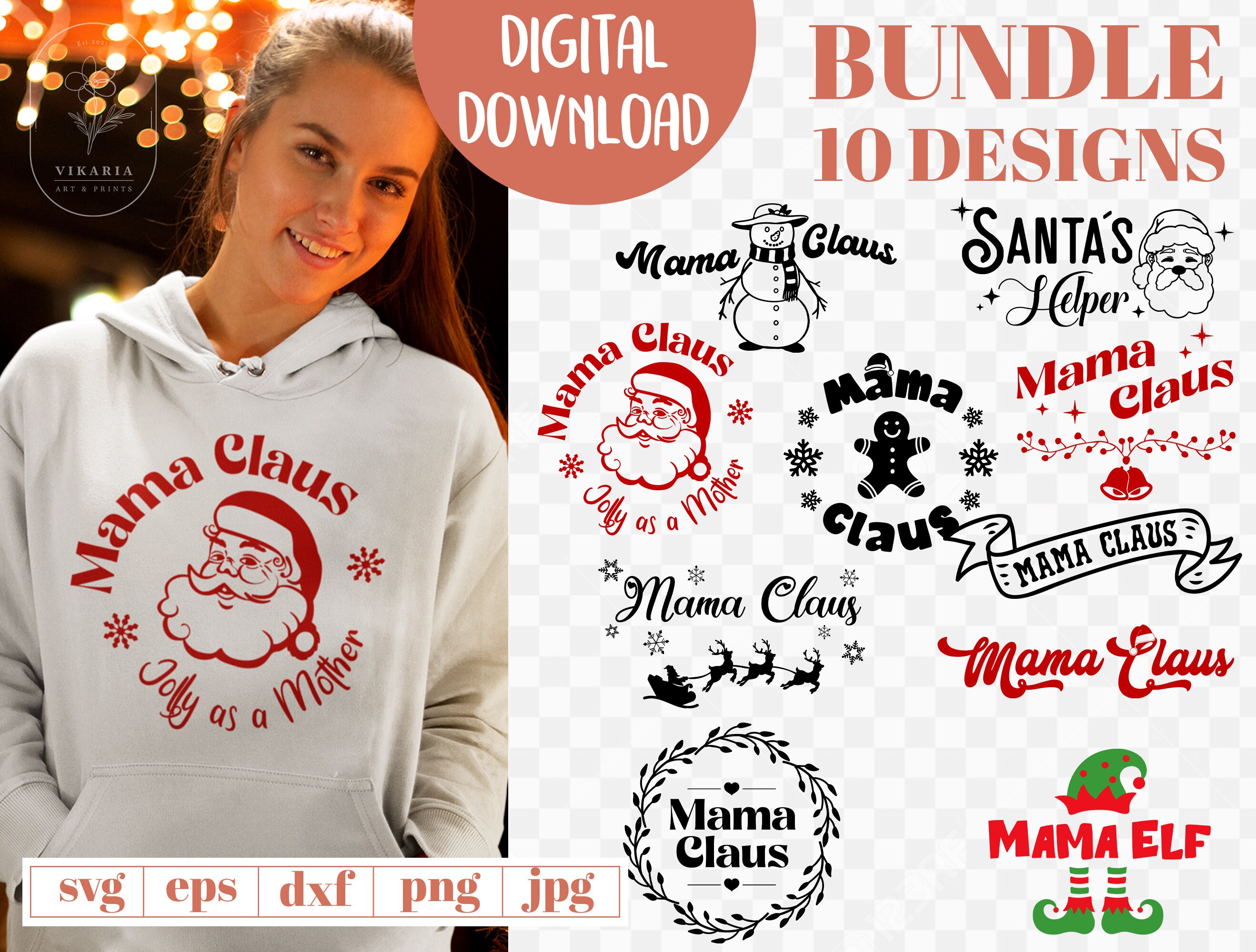 Mama Claus Svg BUNDLE, Momlife Svg, Mama Elf Svg, Mama Claus Jolly.