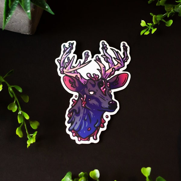 Zombie Deer Matte Sticker - Zombie Animal Decal - Fungi Horror Sticker - 4" Matte Laptop Decal