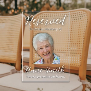 Reserved Memorial Sign, In Loving Memory Sign Wedding, Memorial Photo Plaque, Wedding Chair Decor, Memory Table Sign for Wedding