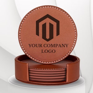 Custom Leather Coasters with Holder, Corporate Gifts with Logo, Bulk Corporate Gifts, Corporate Gifts for Clients, Custom Logo Coasters