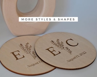 Custom Wood Wedding Coasters, Rehearsal Dinner Favors, Wedding Favors for Guests in Bulk, Engagement Party Favors, Custom Wood Coasters