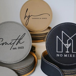 6 Leather Coaster Set, Coasters With Holder, Home Decor, Anniversary gifts, Housewarming Gift, Wedding Gifts, Corporate Gifts with Logo