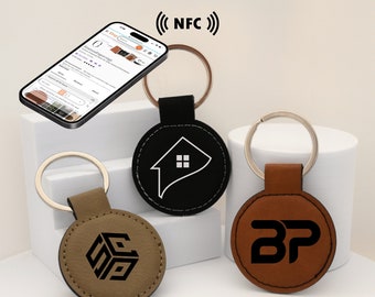 NFC Custom Logo Keychain, Custom Leather Keychain, NFC Business Card, Laser Engraved NFC Keychain, Corporate Gifts for Clients