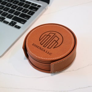 Custom Leather Coasters with Holder, Corporate Gifts with Logo, Bulk Corporate Gifts, Corporate Gifts for Clients, Custom Logo Coasters