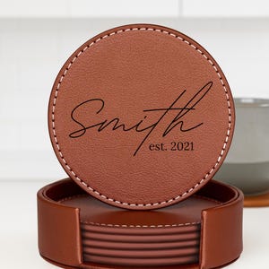 6 Custom Leather Coasters, Coasters With Holder, Leather Coasters Personalized, Round Leather Coasters, Housewarming Gift, Wedding Gifts