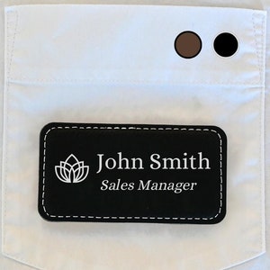 Custom name badge with logo, Leather name tags for work, Custom name tag engraved with Logo, Employee name tag engraved with laser.