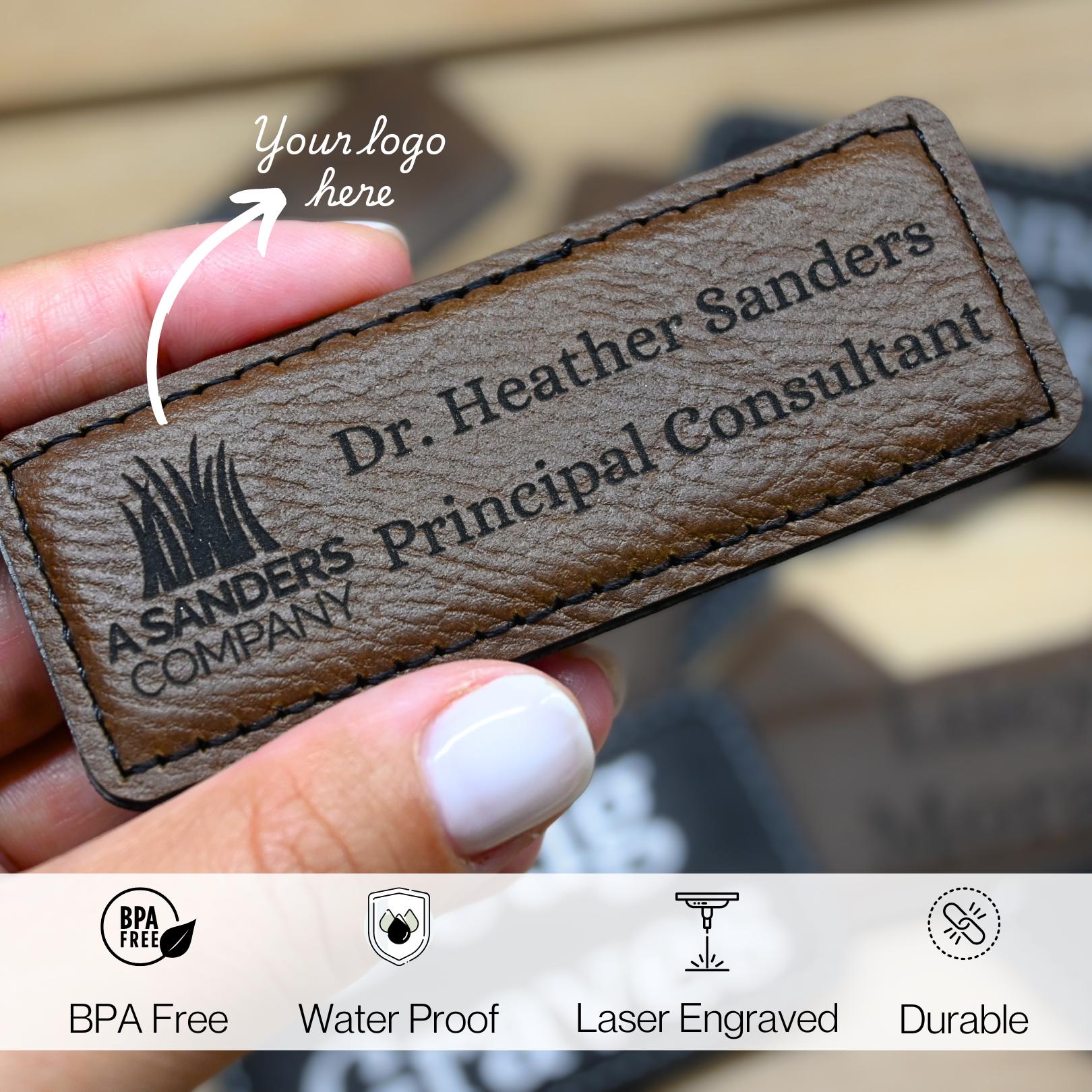 Work Name Tags Custom Name Badge With Logo, Leather Name Tags for Work, Custom Name ...