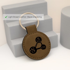 Personalized Light Brown Leather Keychain with logo
