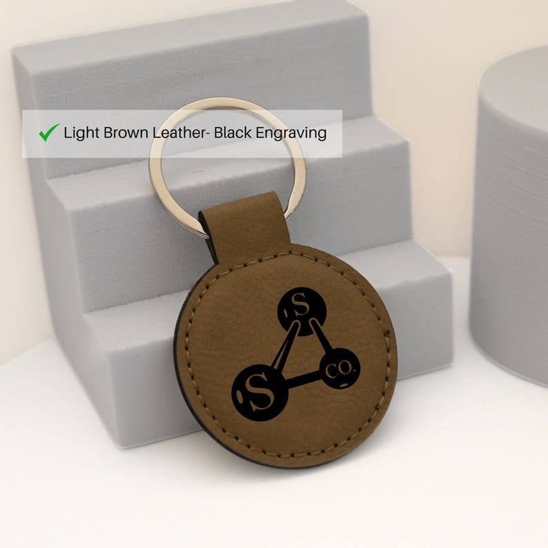 Personalized Light Brown Leather Keychain with logo