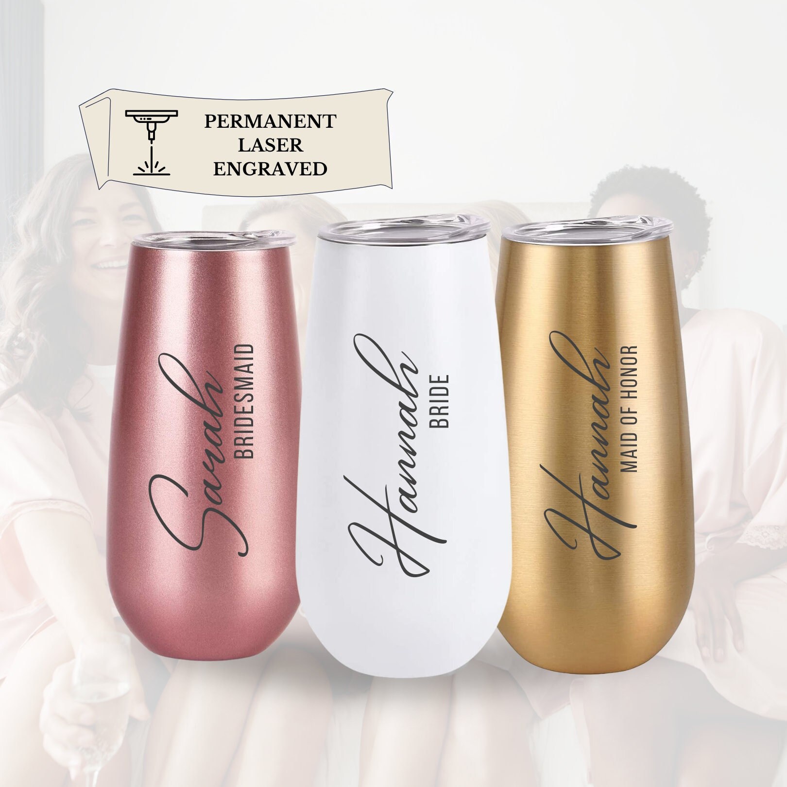 Rose Gold Champagne Flutes / Bridesmaid Proposal Glasses / Personalized  Champagne Glass / Bridesmaid Gift / Stainless Steel Champagne Flutes 