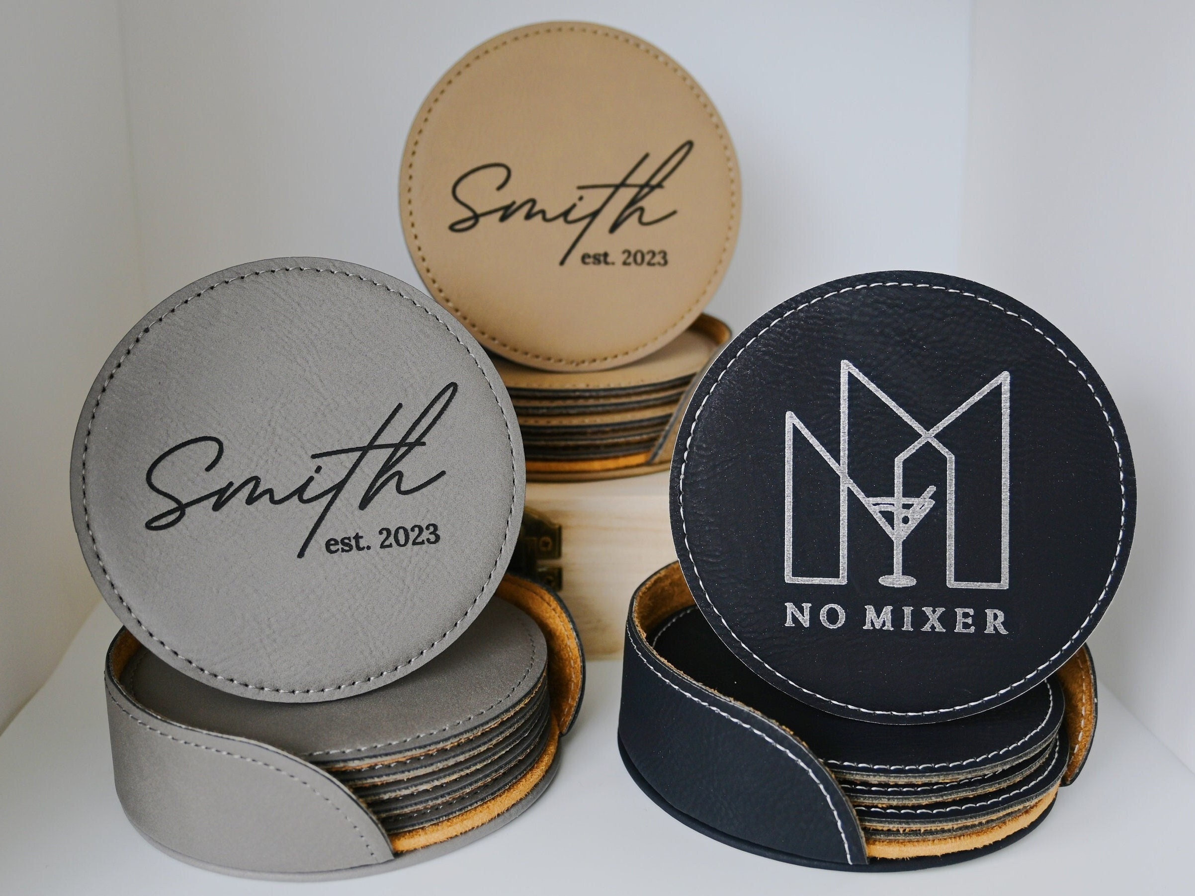 レザーコースター6枚セット、ホルダー付きコースター、ホーム