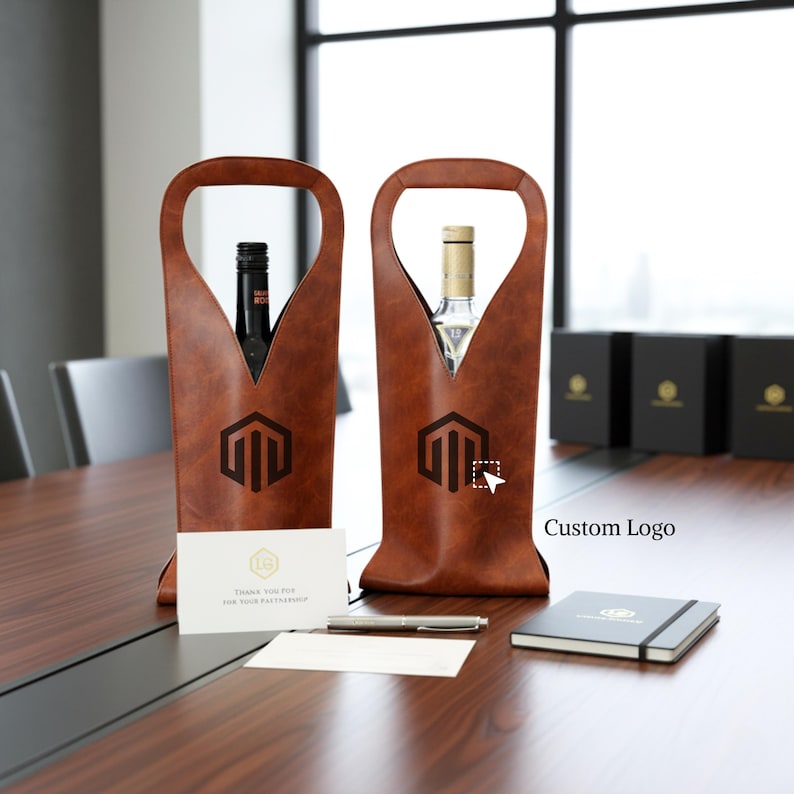 Custom logo leather wine tote – personalized corporate gift for clients, events, and business partners