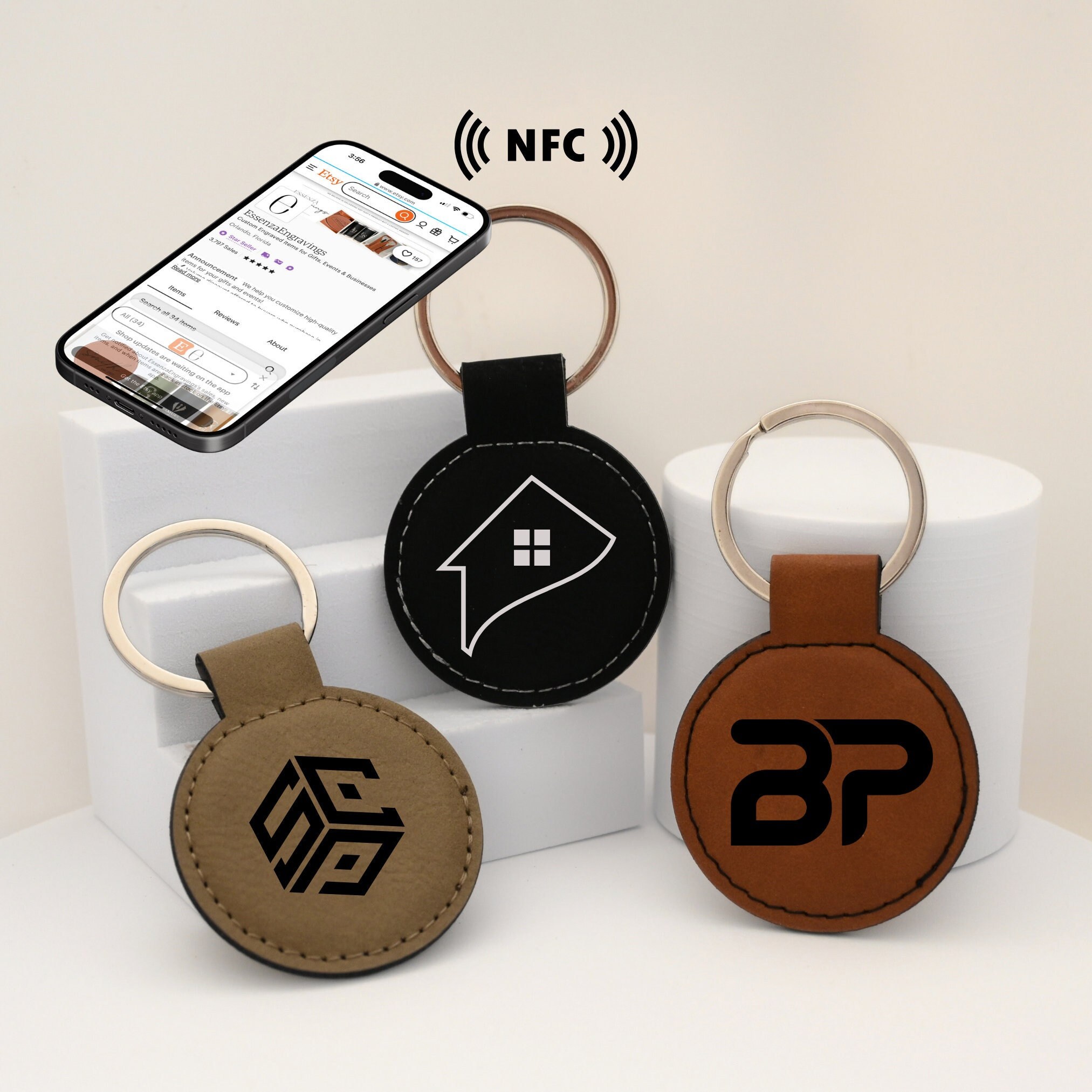 thumbnail image 2 of Custom 3D Laser Engraved Leather Keychain – Personalized Gift (Brown) 2 of 5