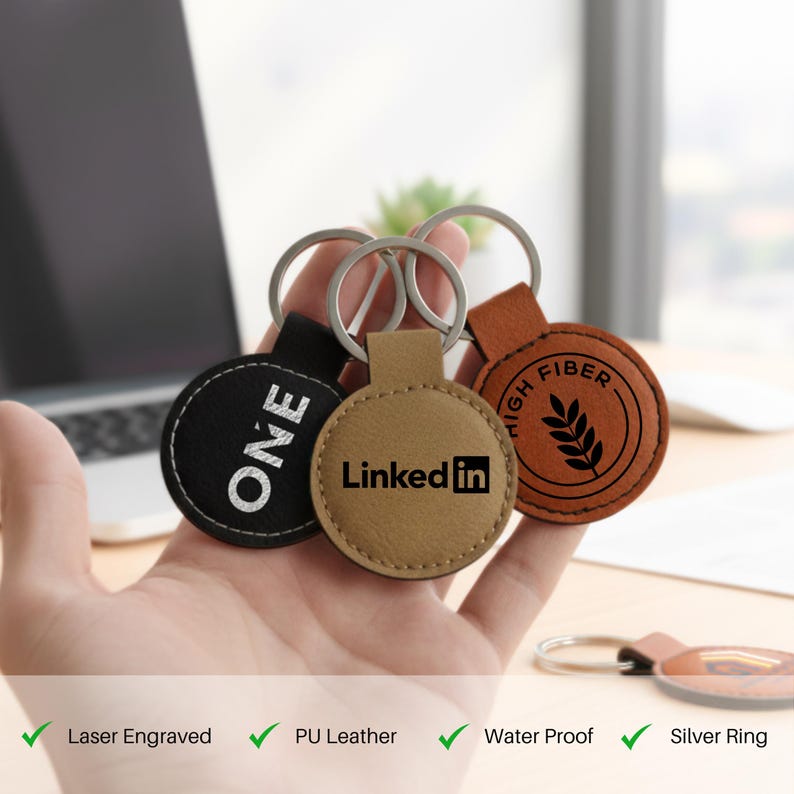 Laser engraved Custom logo leather keychain