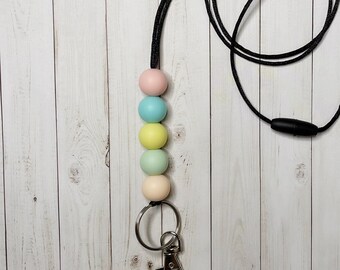 Spring Teacher Lanyard | Pastels Lanyard | Teacher Lanyard | Silicone Beads | Silicone Lanyard | Keychain | Spring Lanyard