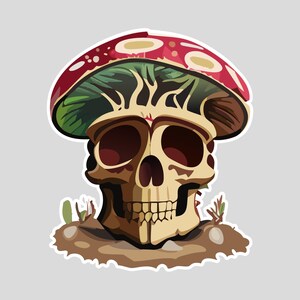 Skull Sprout Mushroom Glossy Vinyl Sticker (2&quot;w x 2.48&quot;h)