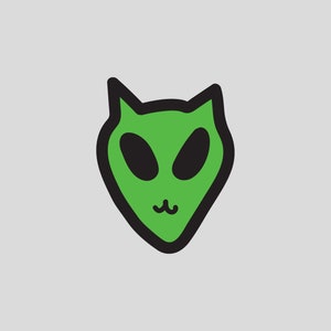 Alien Cat Glossy Vinyl Sticker (1.5&quot;w x 2&quot;h)