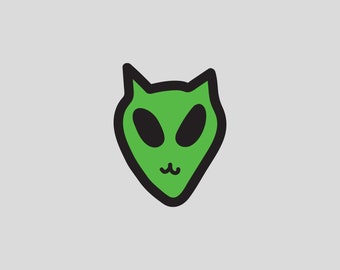 Alien Cat Glossy Vinyl Sticker (1.5"w x 2"h)