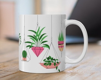 Cute Plant Mug | Houseplant Mug | Plant Lover Gift | Plant Mom Mug | Plant Dad Mug | Plant Lady Gift | Planter Gift | Pink