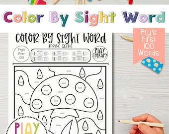 Fry's First 100 Color-by-Sight-Word Coloring Page Practice Sheets / Early Literacy Coloring Pages / Sight Word Practice