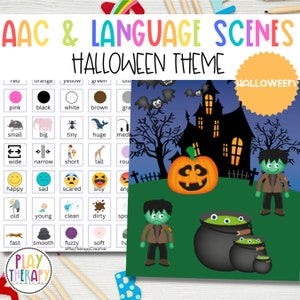 Escena de juego de lenguaje y CAA de Halloween / Articulación Terapia del habla / Educación especial / Actividad preescolar en el hogar / Juego de terapia del habla