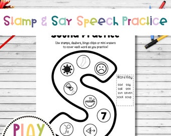 Stamp & Say Speech Sound Practice for Articulation Speech Therapy / SLP / Speech Therapy Worksheets / Speech Therapy Homework