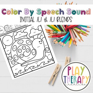 /l/ の頭文字とブレンド音の春をテーマにした 10 枚の塗り絵セット。言語療法、発音練習、音声ワークシート用。